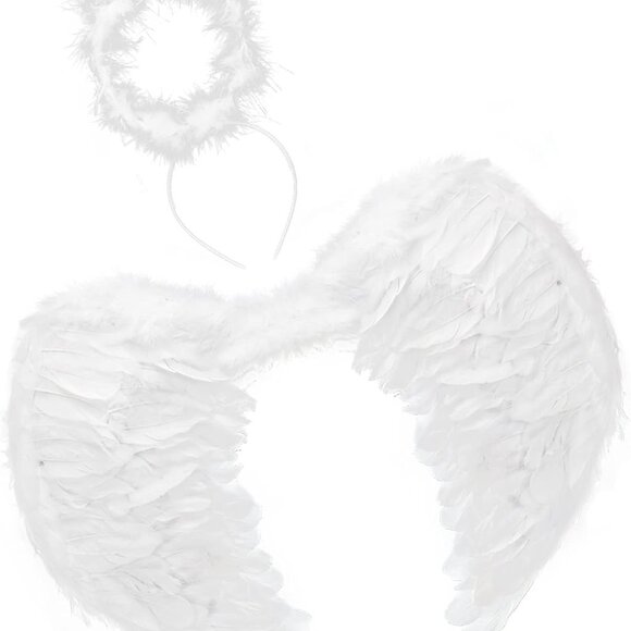 Angel Wings and Halo Headband For Kids Costumes, Feather Dress up Fancy Cosplay